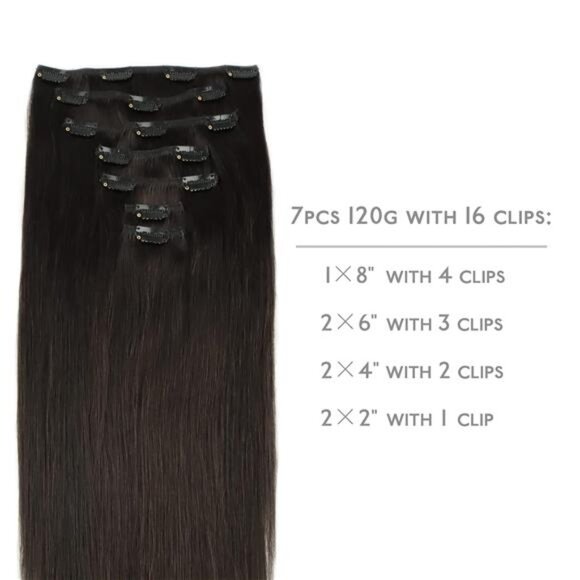 Clip in Hair Extensions Real Human Hair, 18 Inch 120g 7pcs Human Hair - Picture 2 of 6